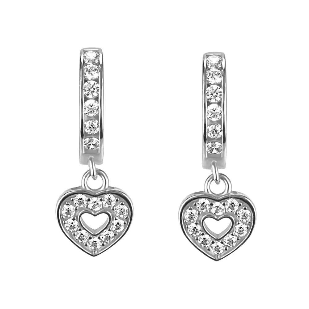 Heart Hoop Earrings with Cubic Zirconia in Sterling Silver