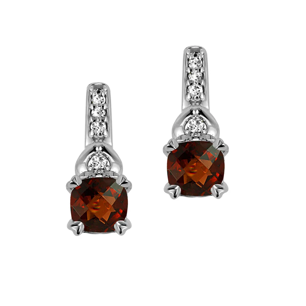 Earrings with .03 Carat TW of Diamonds and Garnet in Sterling Silver