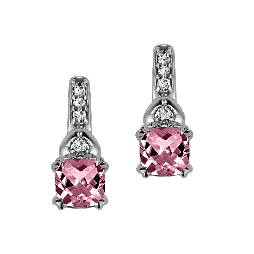 Earrings with .03 Carat TW of Diamonds and Created Ruby in Sterling Silver