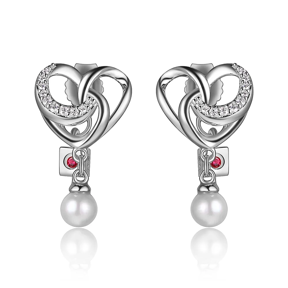 Elle Heart Earrings with Cubic Zirconia and Pearl in Sterling Silver