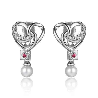 Elle Heart Earrings with Cubic Zirconia and Pearl in Sterling Silver