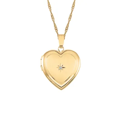 Heart Locket with .01 Carat TW of Diamond in 10kt Yellow Gold with Chain