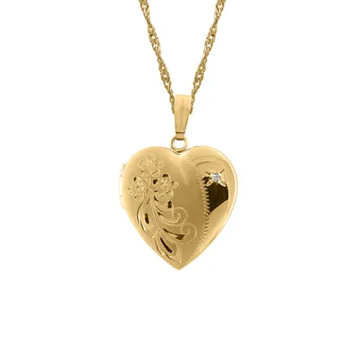 Heart Locket with .01 Carat of Diamond 10kt Yellow Gold Chain