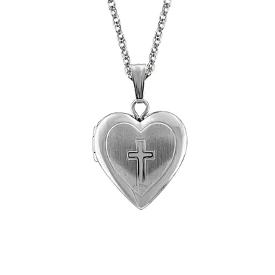 Heart Cross Locket in Sterling Silver with Chain