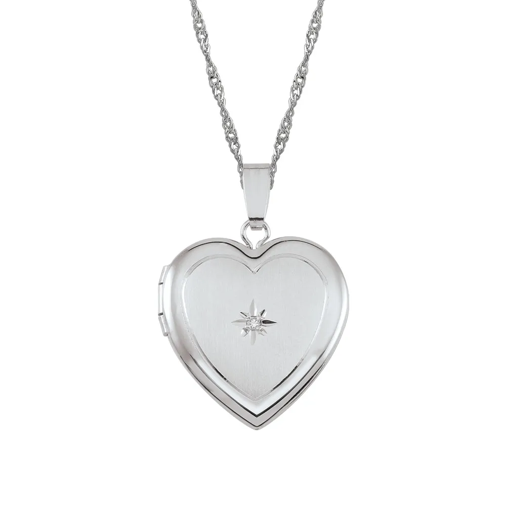 Heart Locket with .01 Carat TW of Diamond in Sterling Silver with Chain