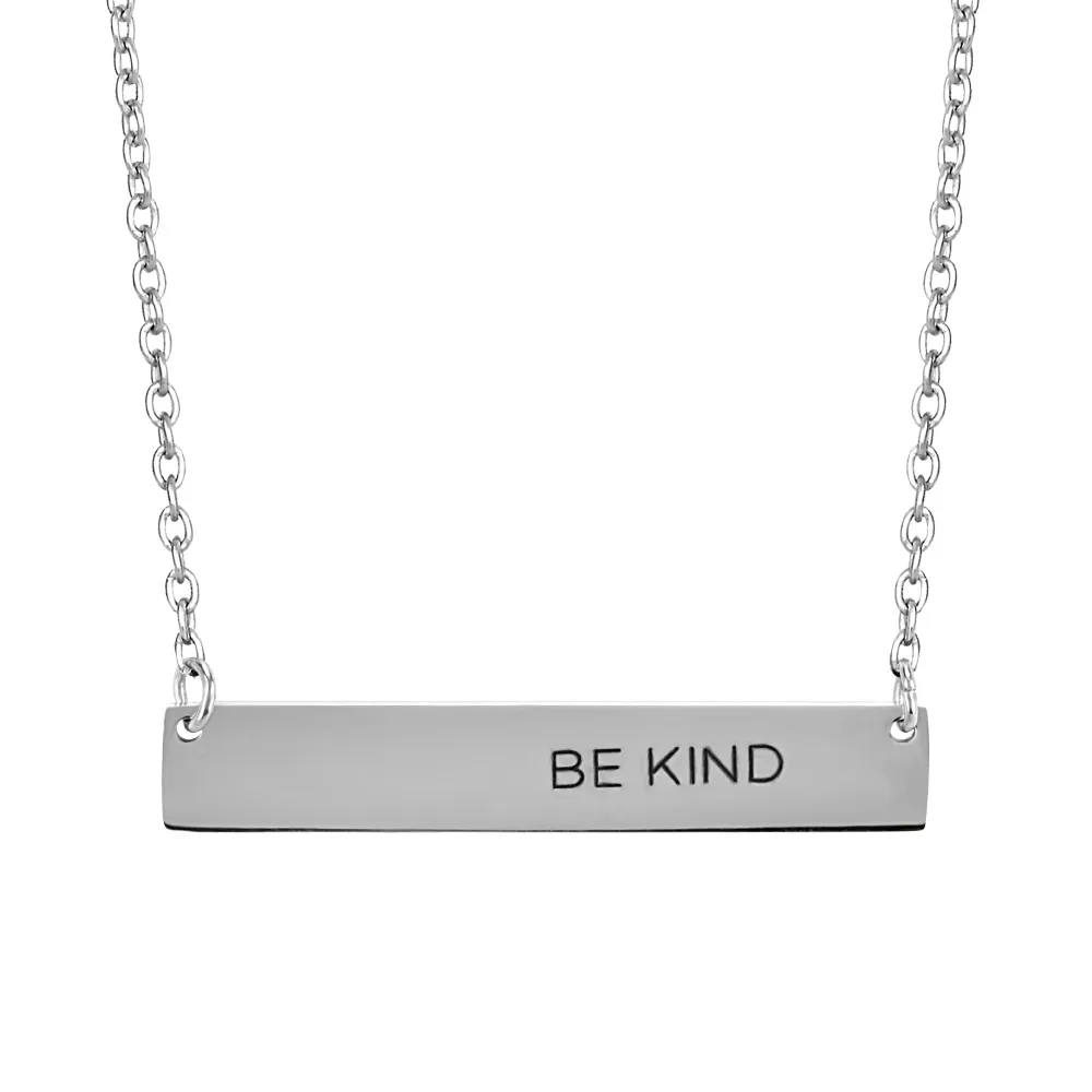 18″ Stainless Steel Be Kind Bar Necklace