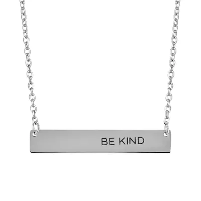 18″ Stainless Steel Be Kind Bar Necklace