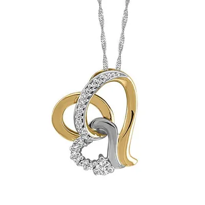 Fire of the North Canadian Diamond Heart Pendant with .10 Carat TW Diamonds 10kt White and Yellow Gold Chain