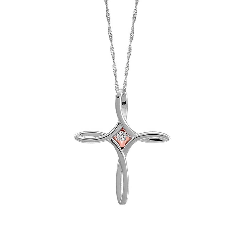 Fire of the North Luminance Canadian Diamond Cross Pendant with .06 Carat Diamond in 10kt White and Rose Gold with Chain