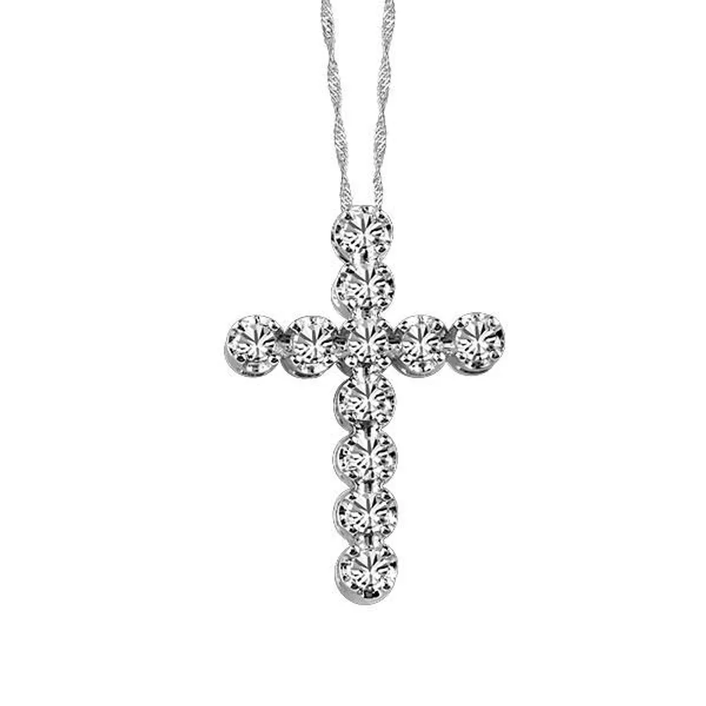 White Gold Diamond Cross Pendant with Chain