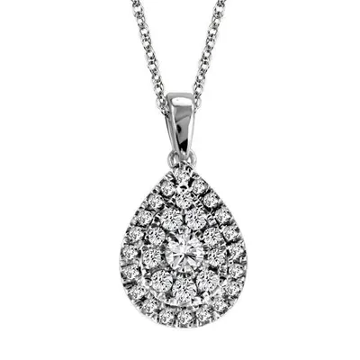 14KT White Gold Round Brilliant Diamond Pendant with Chain