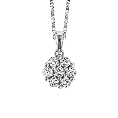 Cluster Pendant with Carat TW of Diamonds in 10kt White Gold with Chain