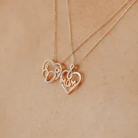 10KT White and Rose Gold Diamond Heart Mom Pendant with Chain