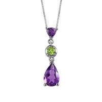 White Gold Amethyst And Peridot Pendant with Chain