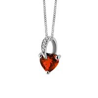 White Gold Diamond And Garnet Pendant with Chain