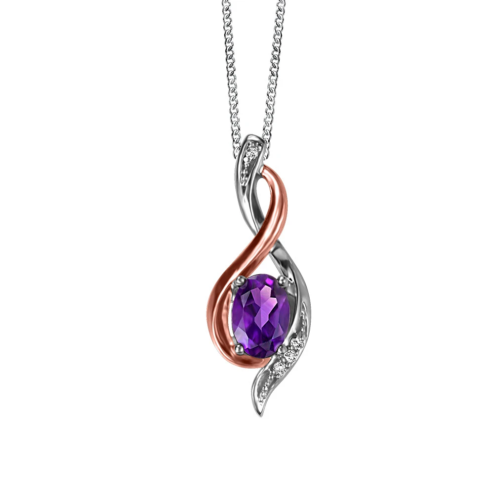 10KT White and Rose Gold Amethyst Pendant with Chain