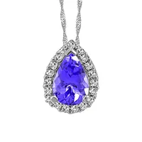 10KT White Gold Diamond and Tanzanite Pendant with Chain