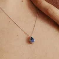 10KT White Gold Diamond and Tanzanite Pendant with Chain