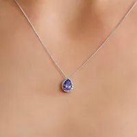 10KT White Gold Diamond and Tanzanite Pendant with Chain