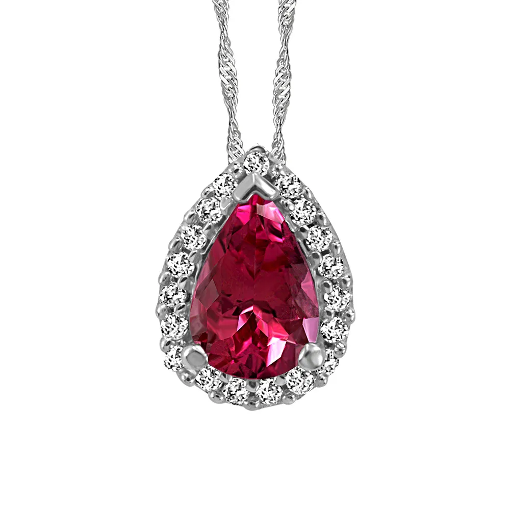 Pendant with Diamond and Ruby 10KT White Gold Chain