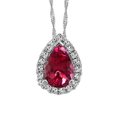 Pendant with Diamond and Ruby in 10KT White Gold with Chain