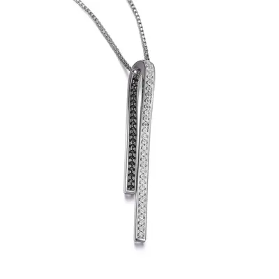 16″ Elle Tuxedo Pendant with Cubic Zirconia in Sterling Silver with Chain