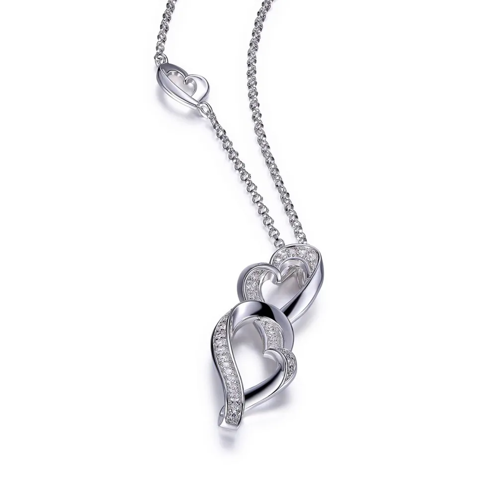 16″ Elle Amour 3 Hearts Pendant with Cubic Zirconia in Sterling Silver with Chain