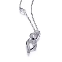 16″ Elle Amour 3 Hearts Pendant with Cubic Zirconia in Sterling Silver with Chain