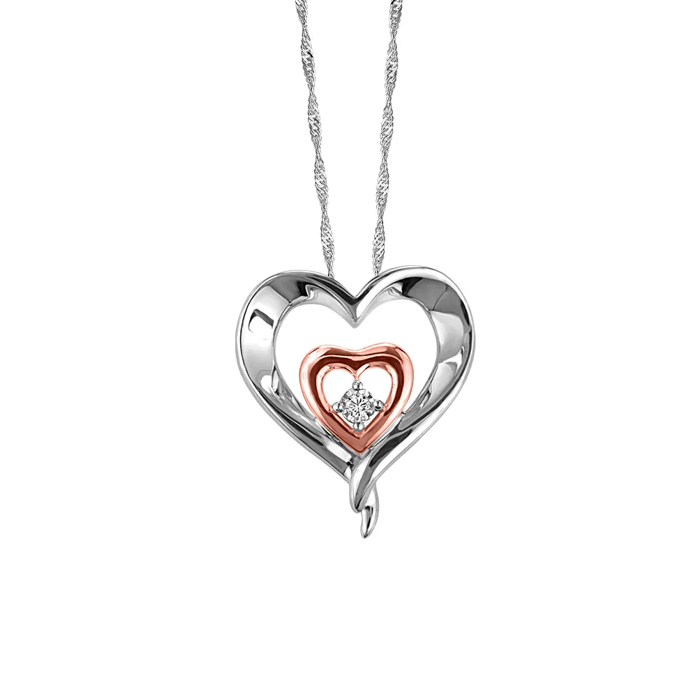 Heart Pendant with Diamond Sterling Silver Chain