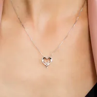 Heart Pendant with Diamond Sterling Silver Chain