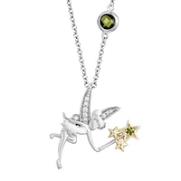 Enchanted Disney Tinkerbell Pendant with .05 Carat TW of Diamonds Sterling Silver and 10kt Yellow Gold Chain