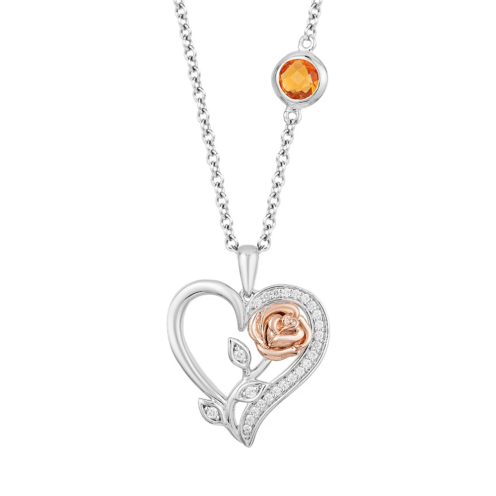 Enchanted Disney Belle Pendant with .10 Carat TW of Diamonds Sterling Silver and 10kt Rose Gold Chain