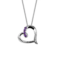 Heart Pendant with .02 Carat TW of Diamonds and Amethyst in Sterling Silver with Chain