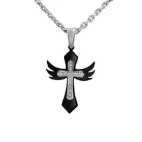 Cross Pendant with Cubic Zirconia in Stainless Steel with Chain