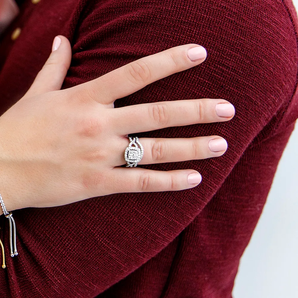 Halo Bridal Set with 1.00 Carat TW of Diamonds 10kt Rose Gold