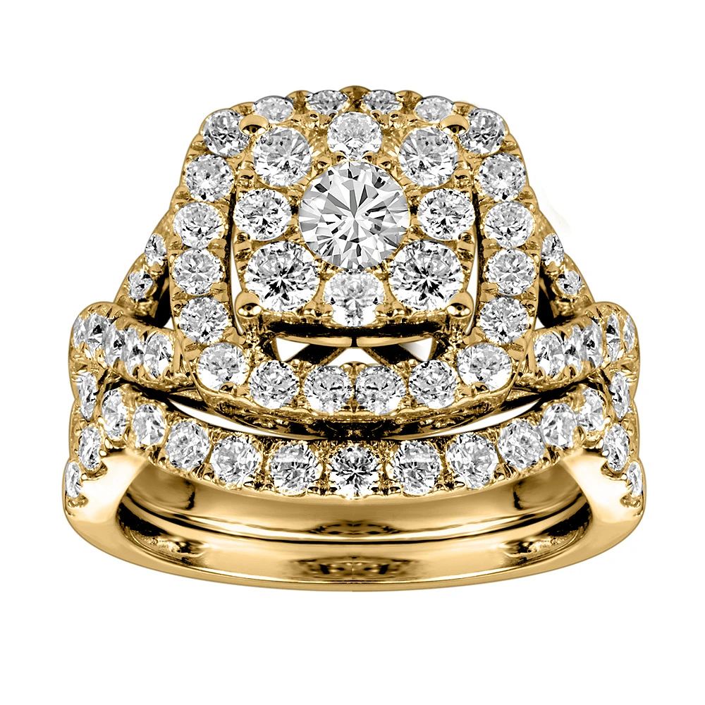 Halo Bridal Set with 1.00 Carat TW of Diamonds in 10kt Yellow Gold