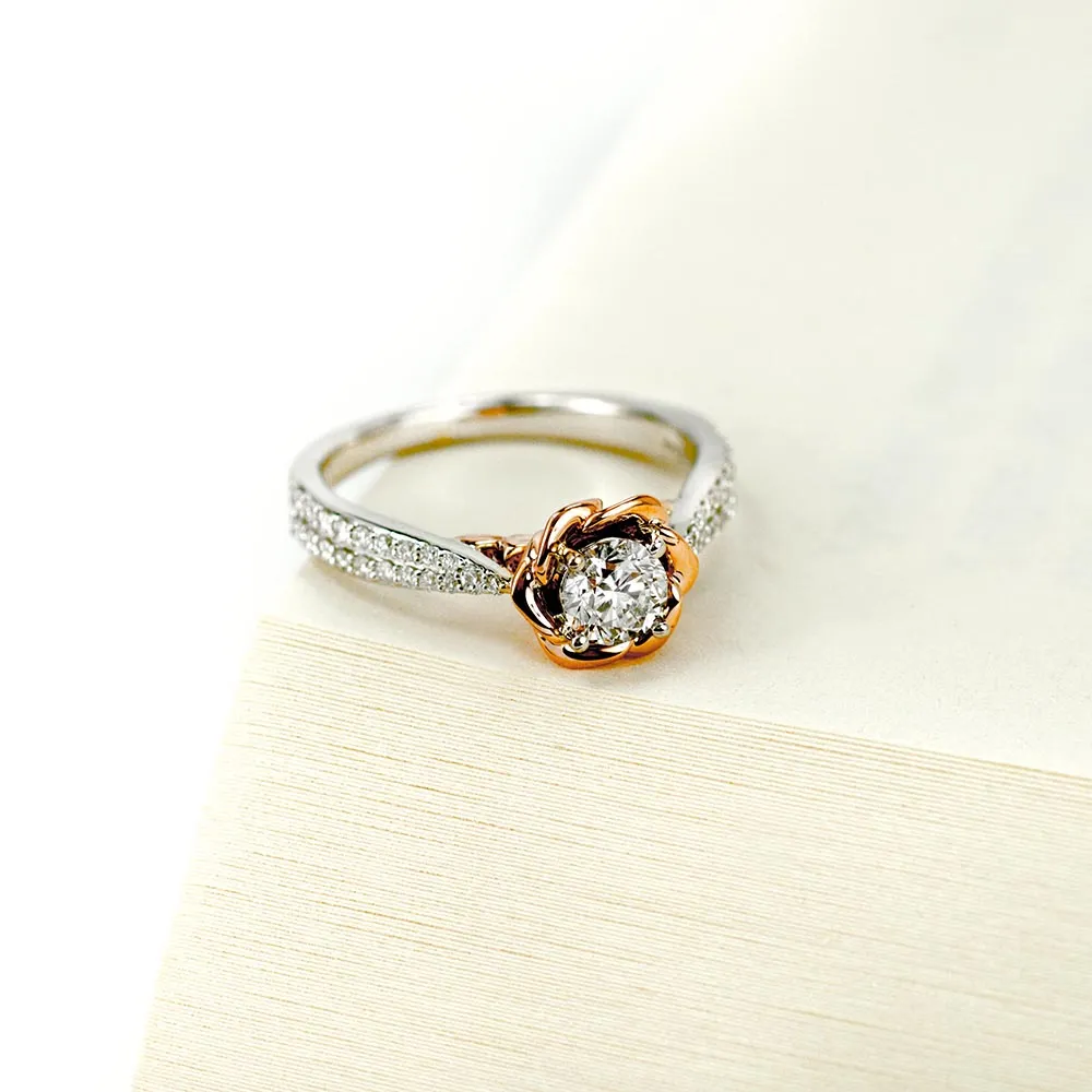 Enchanted Disney Belle Engagement Ring with .75 Carat TW of Diamonds in 14kt White and Rose Gold