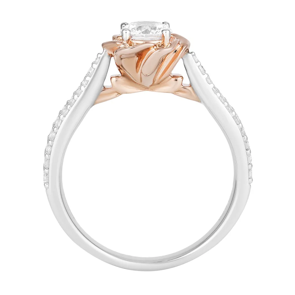 Enchanted Disney Belle Engagement Ring with .75 Carat TW of Diamonds in 14kt White and Rose Gold