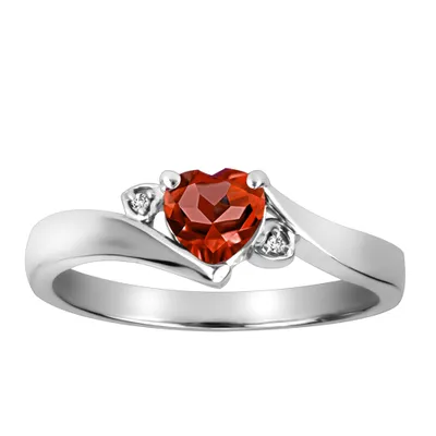 Ring with Garnet and .01 Carat TW of Diamonds in 10kt White Gold