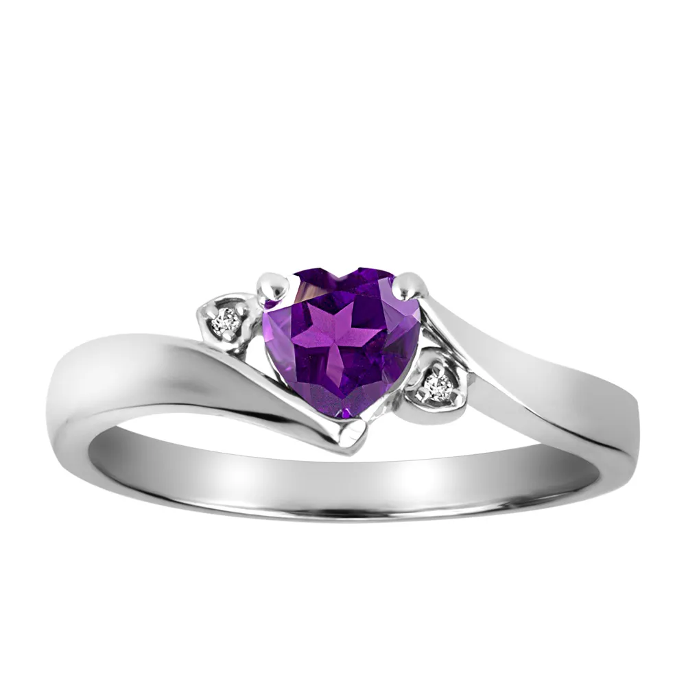 Ring with Amethyst and .01 Carat TW of Diamonds 10kt White Gold