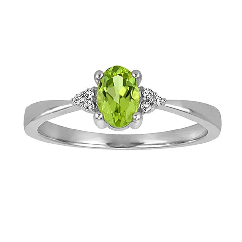 Ring with Peridot and .03 Carat TW of Diamonds in 10kt White Gold