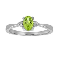 Ring with Peridot and .03 Carat TW of Diamonds in 10kt White Gold