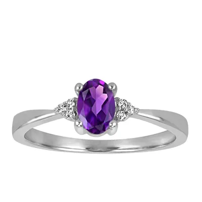 Ring with Amethyst and .03 Carat TW of Diamonds in 10kt White Gold