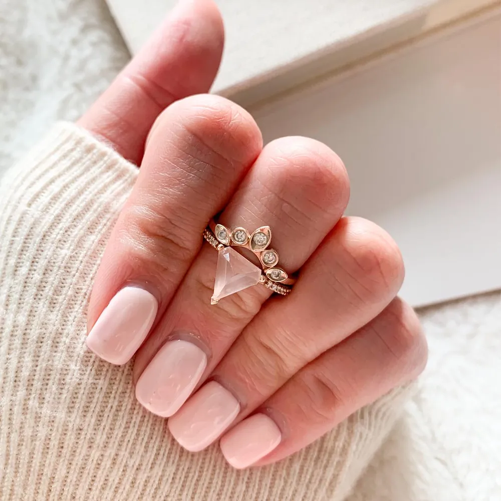 Layla Ring with Rose Quartz and .08 Carat TW of Diamonds in 10kt Rose Gold