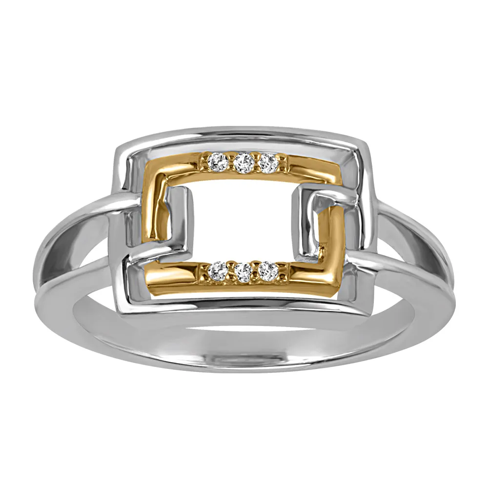 Square Ring with Cubic Zirconia in Gold Plated Sterling Silver