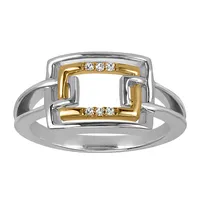 Square Ring with Cubic Zirconia in Gold Plated Sterling Silver