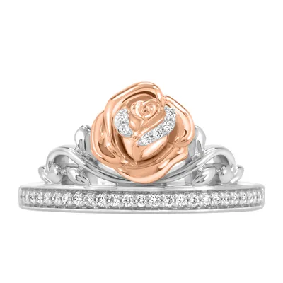 Enchanted Disney Belle Ring with .10 Carat TW of Diamonds Sterling Silver and 10kt Rose Gold