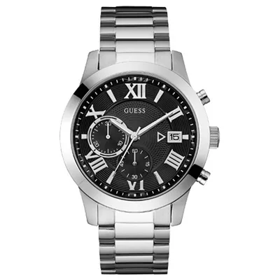 Guess Men’s Silver Tone Black Dial Chronograph Watch