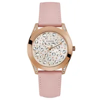 Guess Women’s Pink Strap Rose Tone Crystal Watch