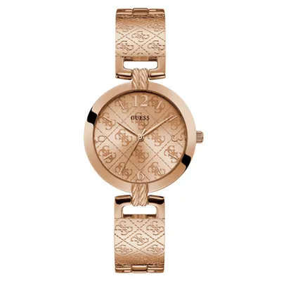 Guess Women’s Rose Tone Logo Accent Watch